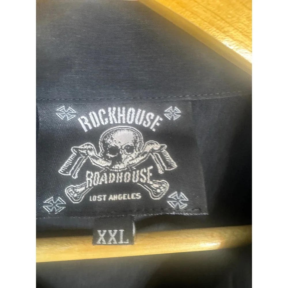 Rockhouse Roadhouse Mens XXL Skull Flame Graphic Button Down Shirt Black Gold